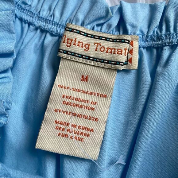 Flying Tomato Dress Embroidered Fringe Hem Elastic Cold Shoulder Blue Pink Boho - Picture 7 of 7